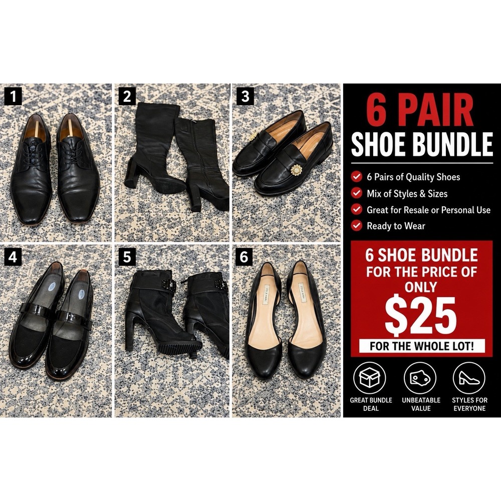 6 Pair Mixed Shoe Lot Women's & Men's Boots Heels Loafers Dress Shoes Reseller
